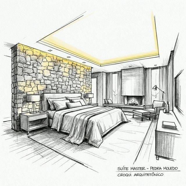 Cabeceira de Pedra Moledo no Quarto